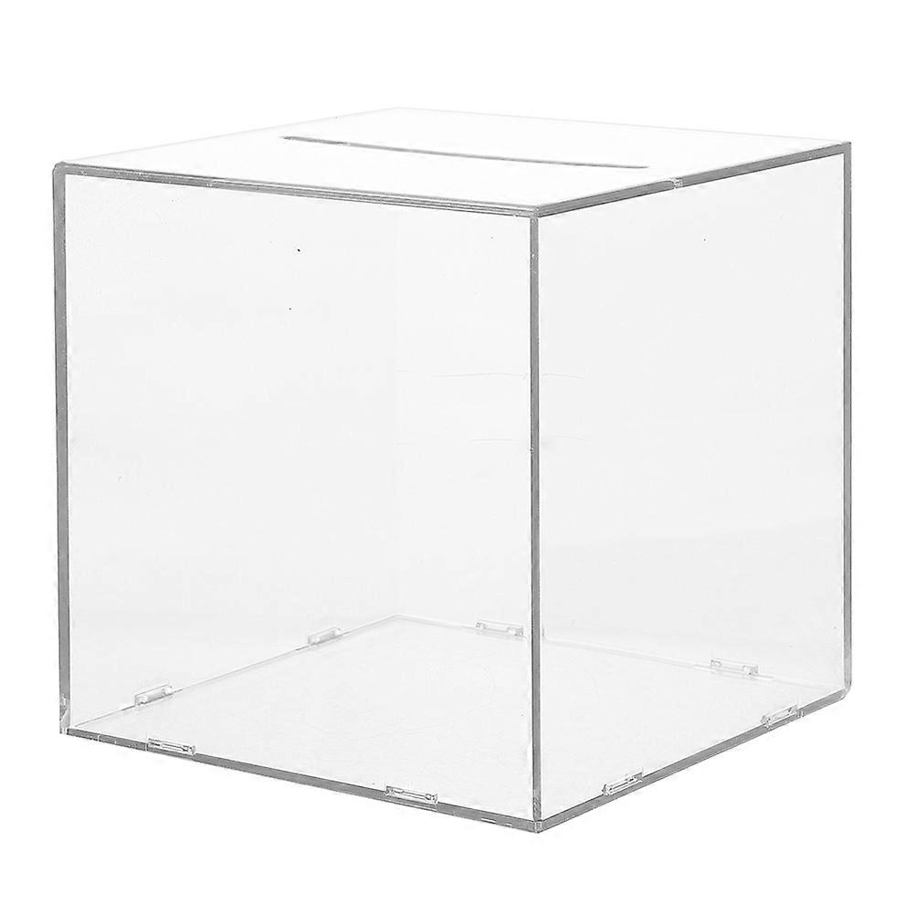 Container Bank Clear Unopenable Money Jar Office Use Cube Shape Modern Design 15.00X15.00X15.00CM 1Pack
