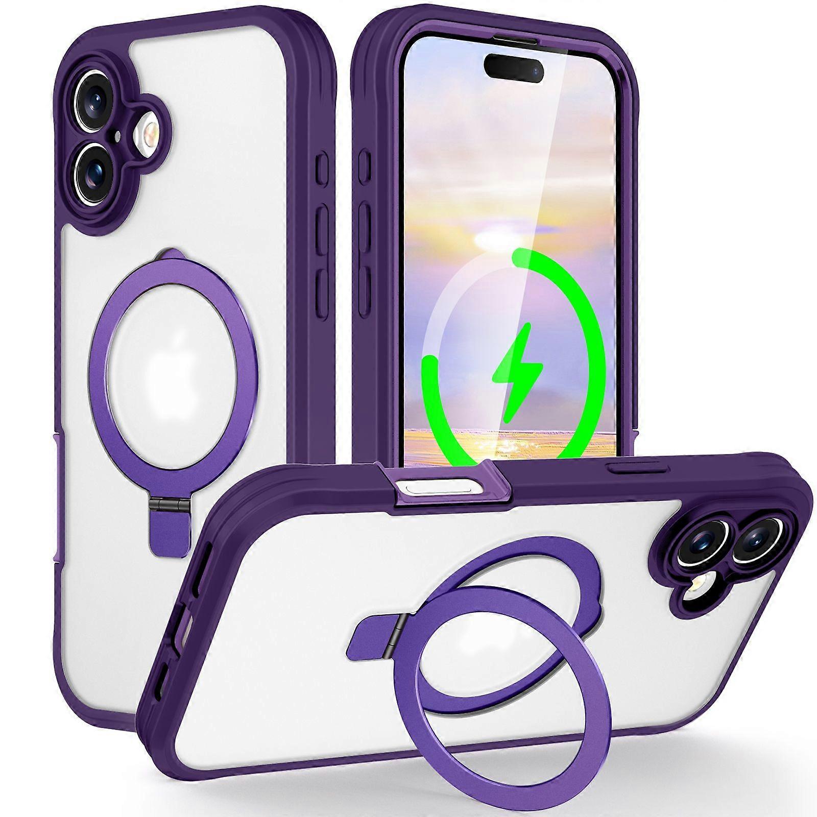 Designed for iPhone 16 Case with Magnetic Invisible Stand-Purple