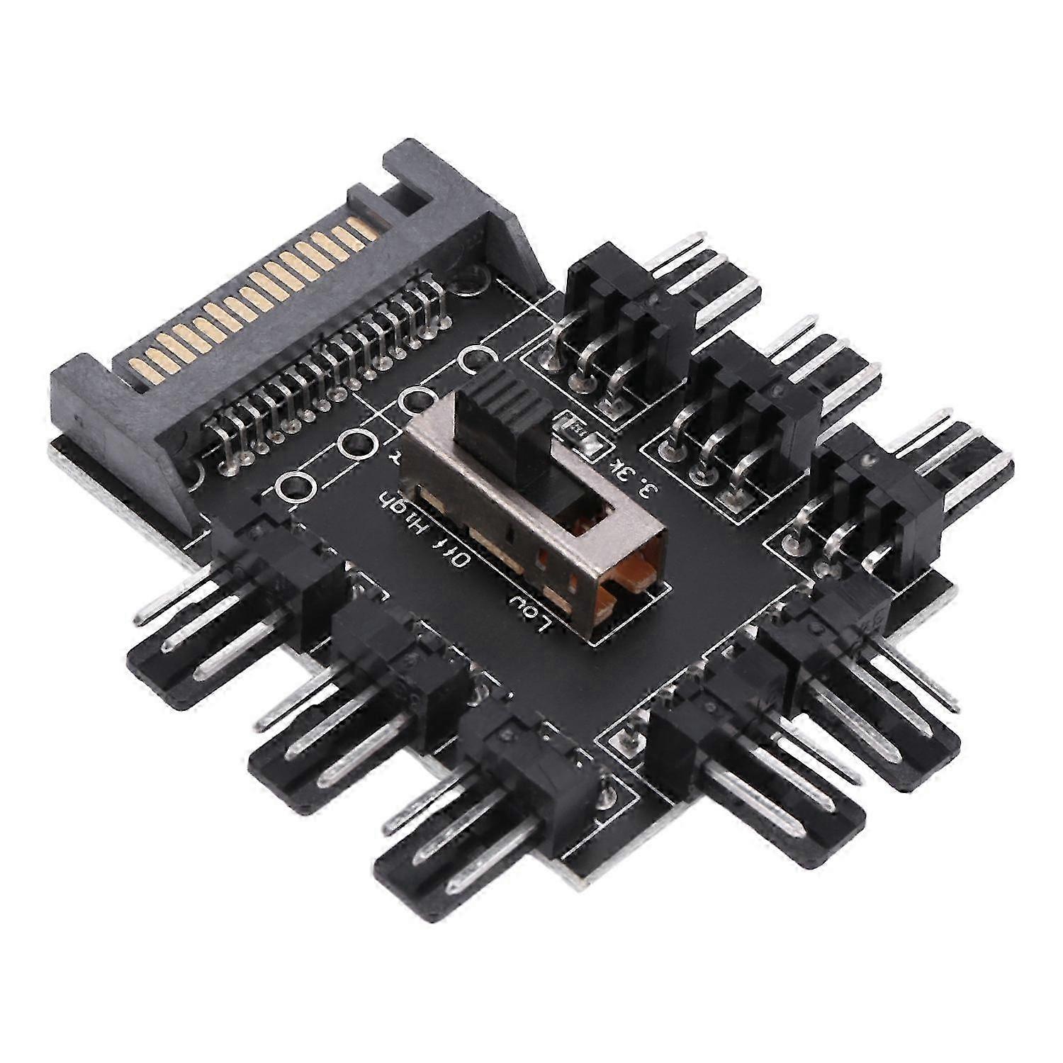 Multi Way Splitter Cooler Cooling Fan Hub PC Computer SATA 1 to 8 3pin 12V Power Socket PCB Adapter
