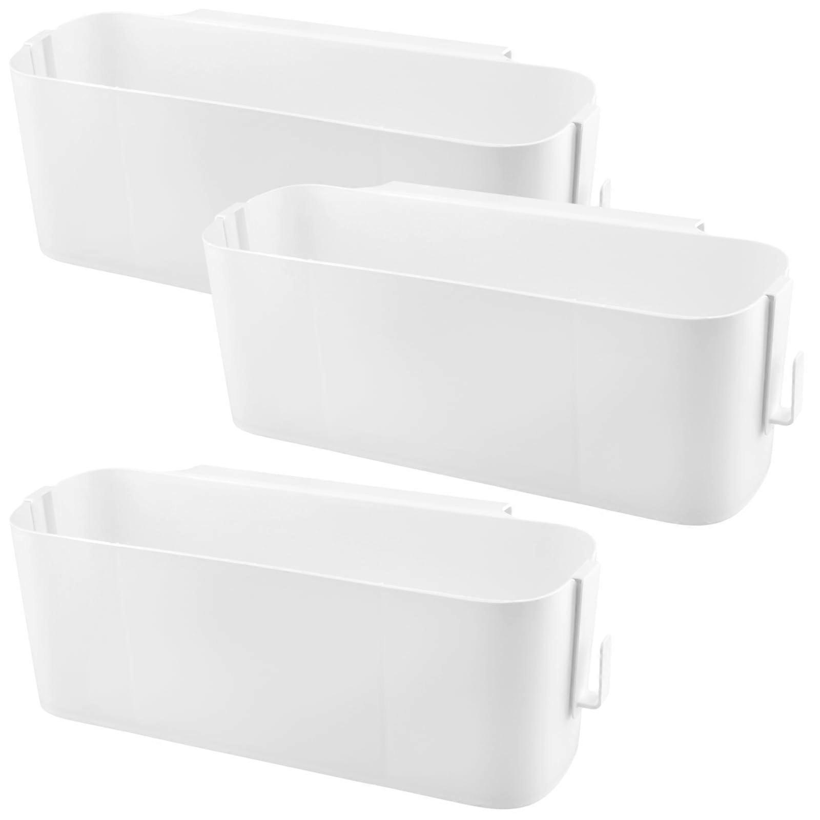 Pack of 3 Hanging Bed Organisers with 2 Removable Hooks, White Plastic Storage Baskets for Home, Dorm, Bunk Bed, Office