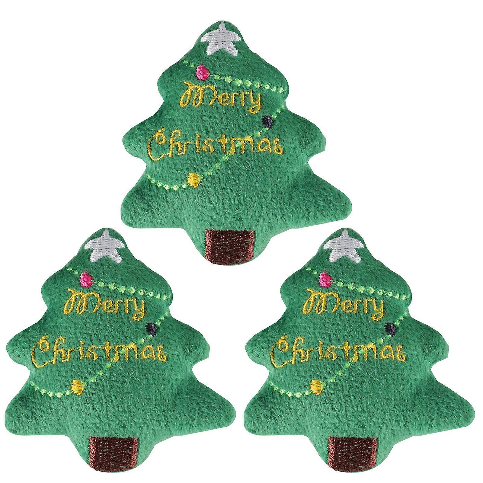 Cat Teething Toy Christmas Tree Plush for Cat Chew 3Pcs Green Cotton