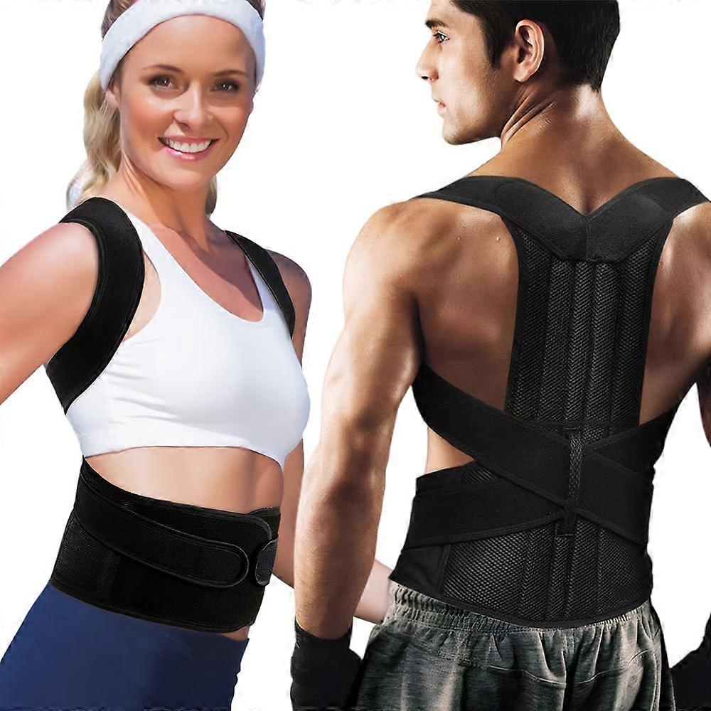 Posture Corrector for Men and Women Back Support Breathable Adjustable with Support Plate Ideal for Adults Office Everyday (Black L)