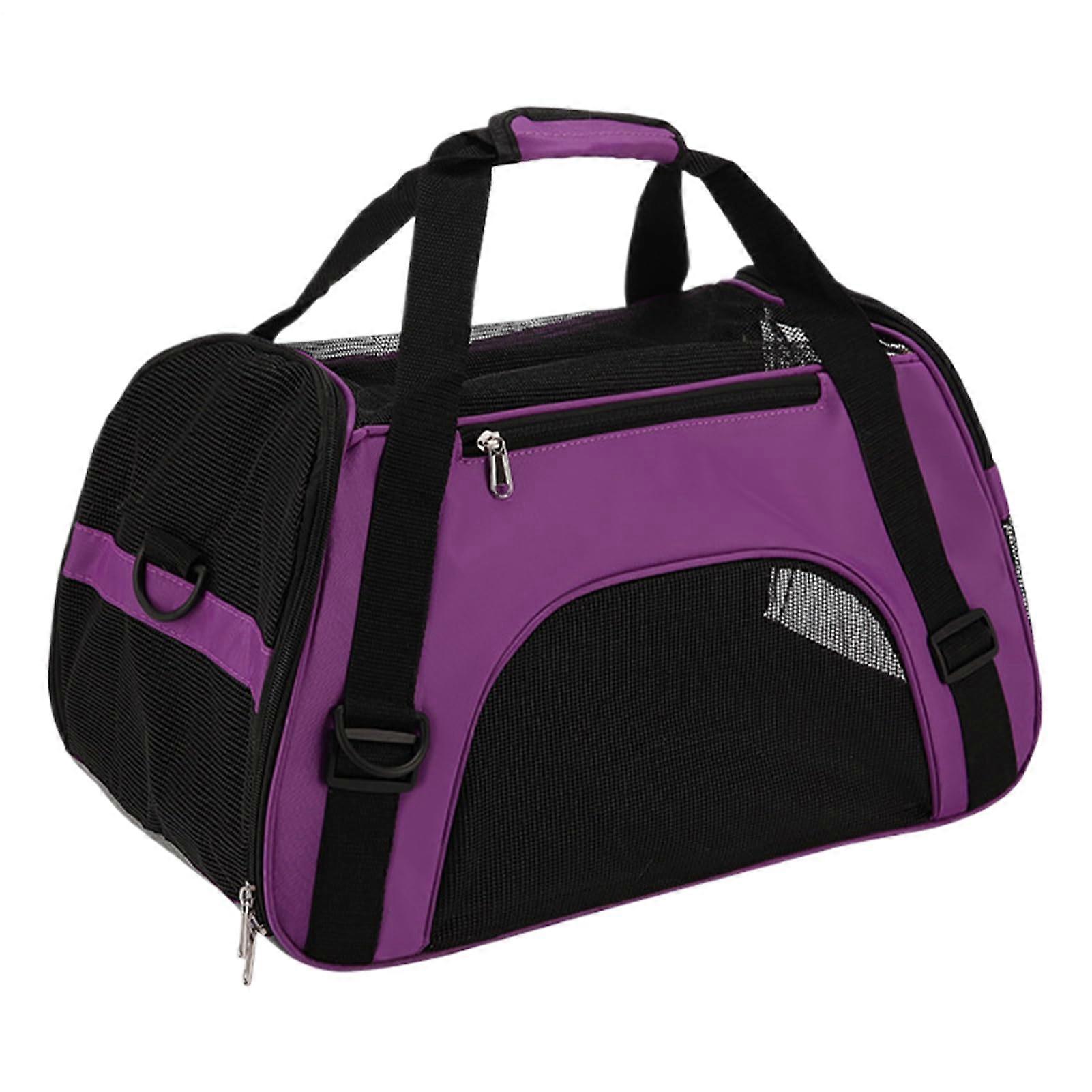 Dog Bag Carrier - Lightweight Purple Pet Travel Carrier with Mesh Ventilation, Secure Zippers, and Shoulder Strap