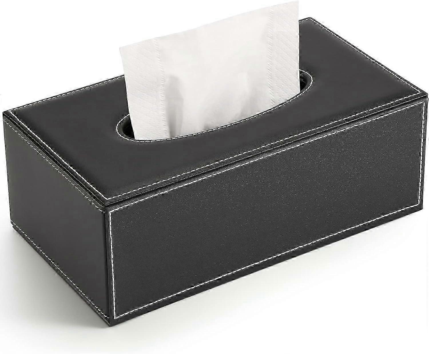 Rectangular Leather Tissue Box (Black)