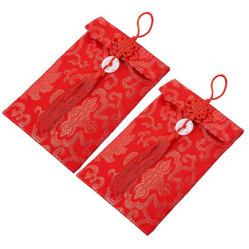 New Year Red Envelope Brocade Red Pocket for Storage Use 2Pcs Silk