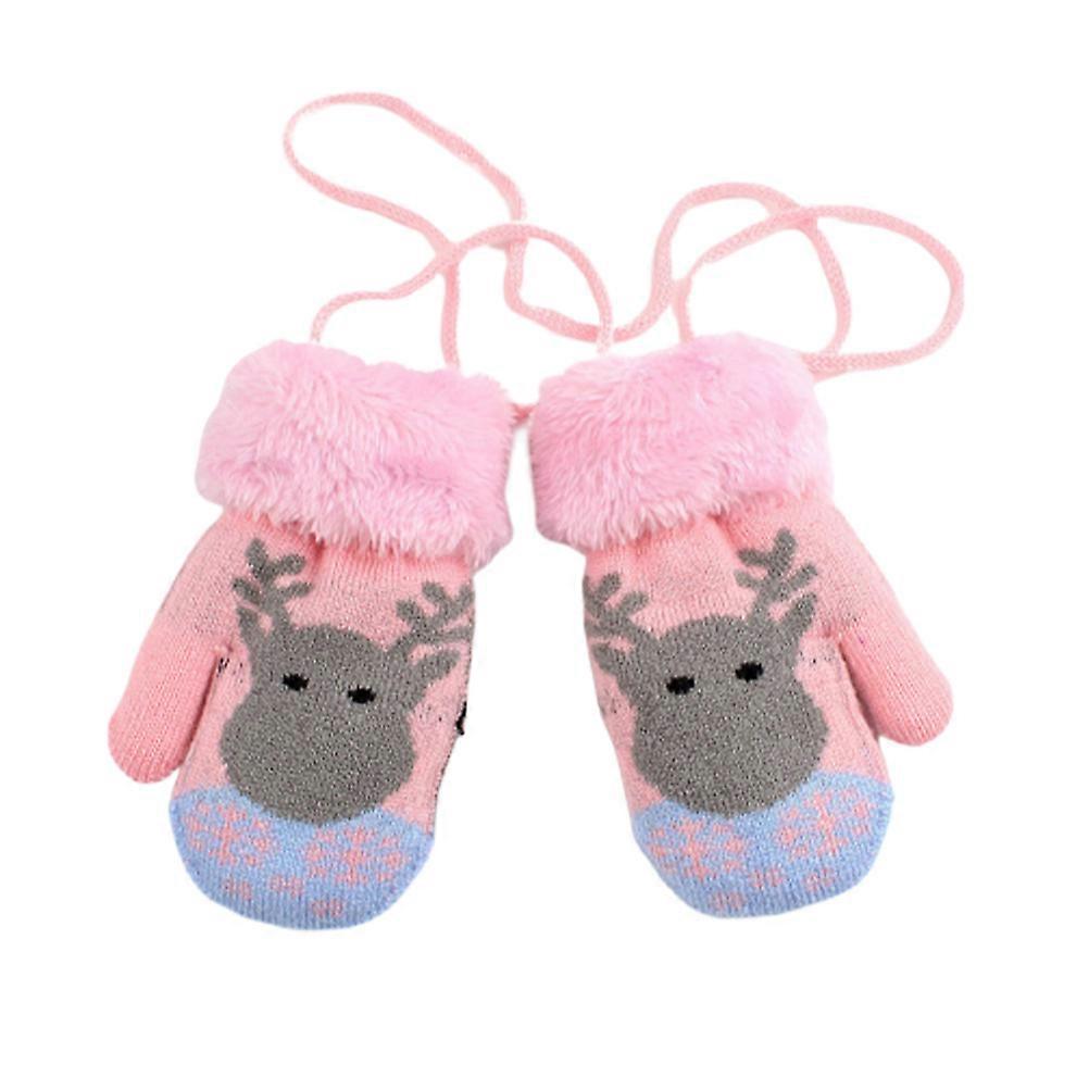Warm Gloves Deer Pattern Knitted Mitten Pink 14.5x8cm Hand Protection 1 Pair