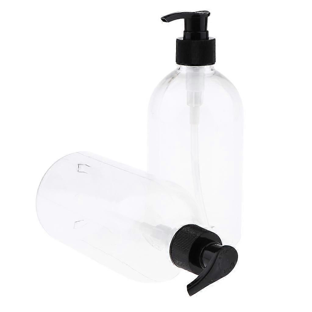 2Pcs 500mL Empty Lotion Bottle Shampoo Dispenser Refillable Black Pump