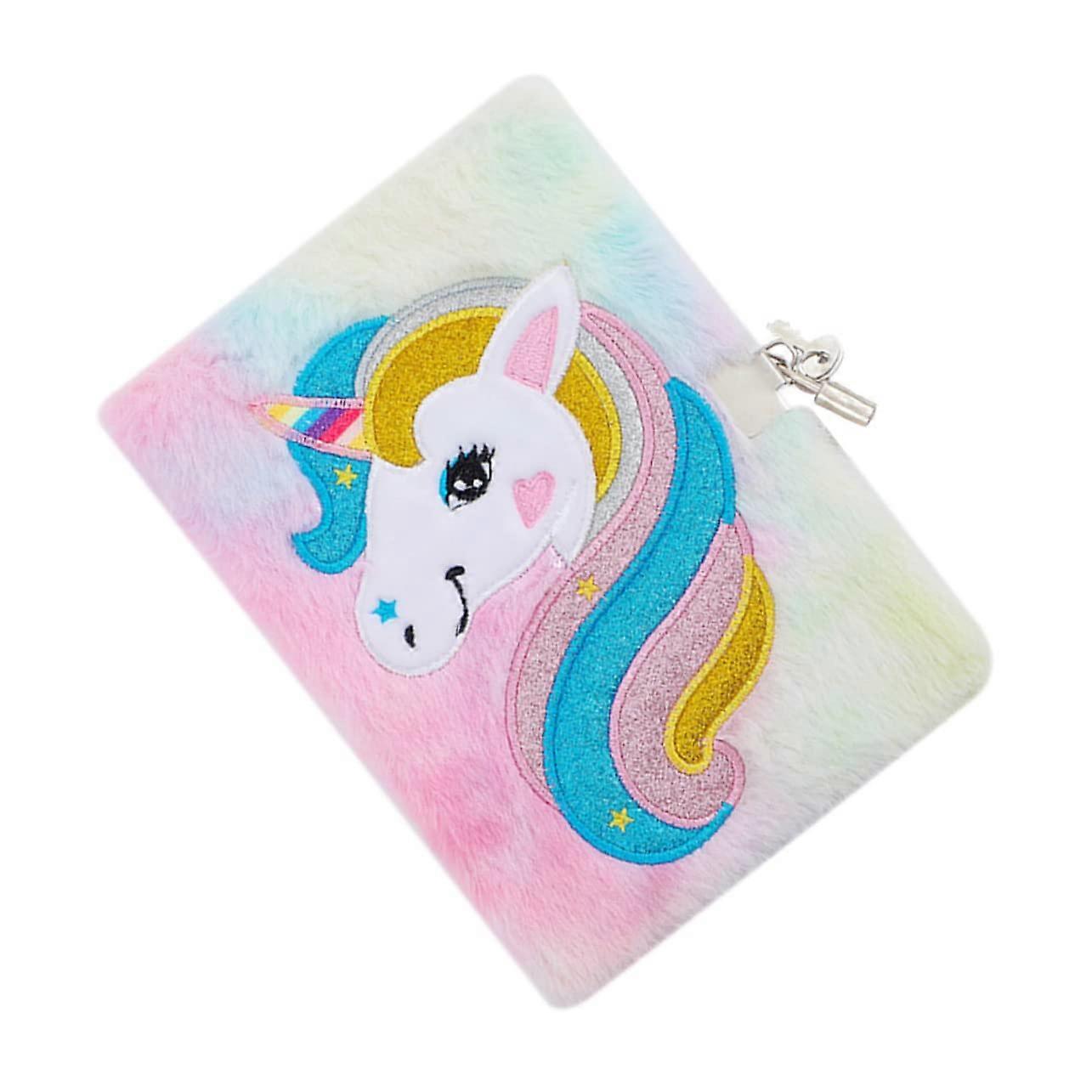 Unicorn Plush Cartoon Notebook With Lock For School And Creative Writing, Versatile Home Office Use, Assorted Color