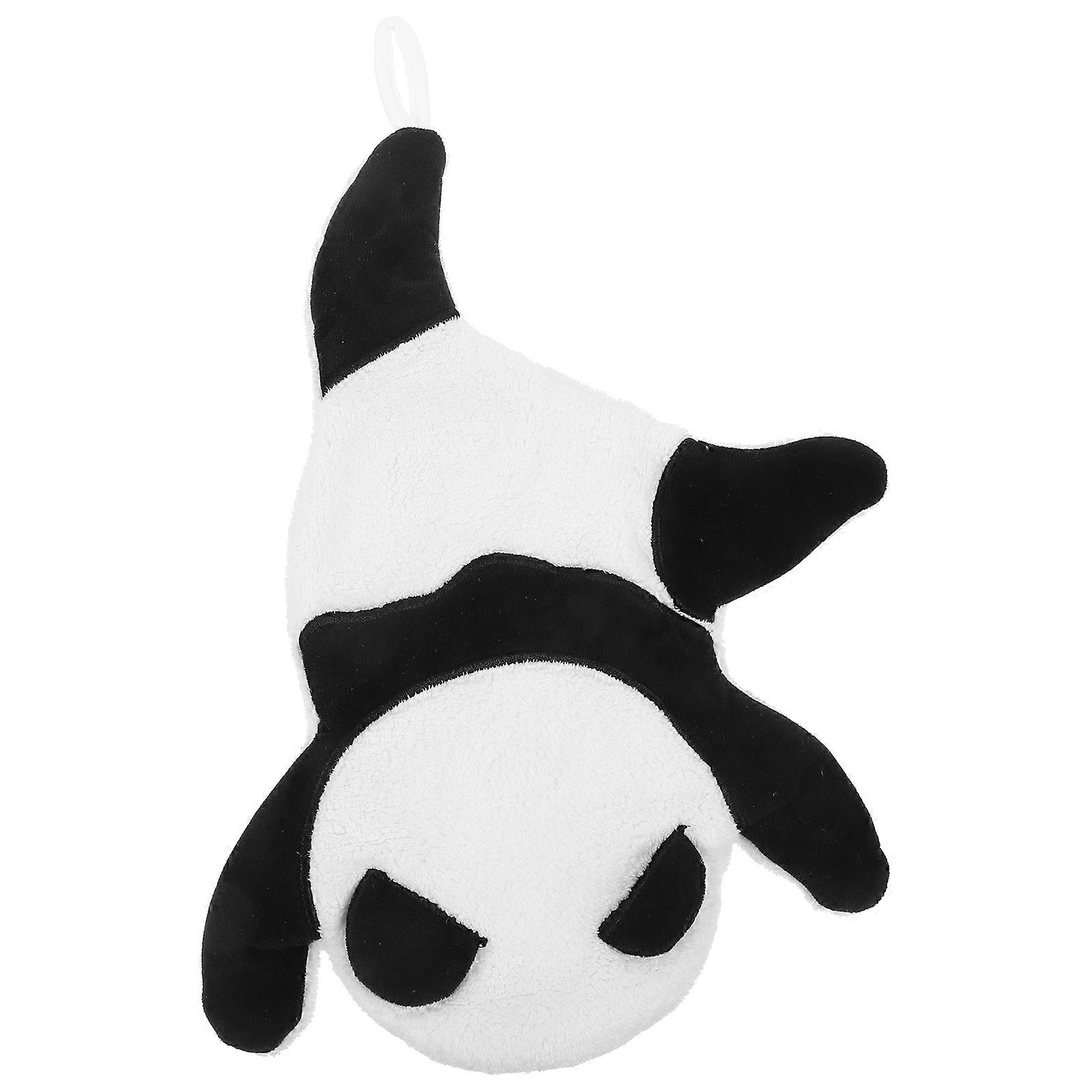 Cartoon Panda Coral Fleece Hand Towel with Hanging Loop – Super Absorbent, Water Resistant, Quick Dry, Soft Thick Household Towel for Bathroom and
