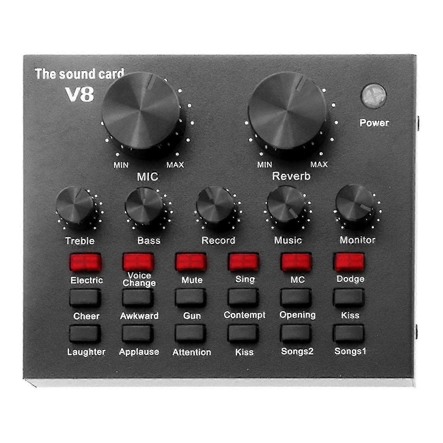 V8 بطاقة الصوت التوصيل اللعب عمر طويل المعادن 12 المؤثرات الصوتية العملية المحمولة لايف بلوتوث متوافق مع بطاقة الصوت
