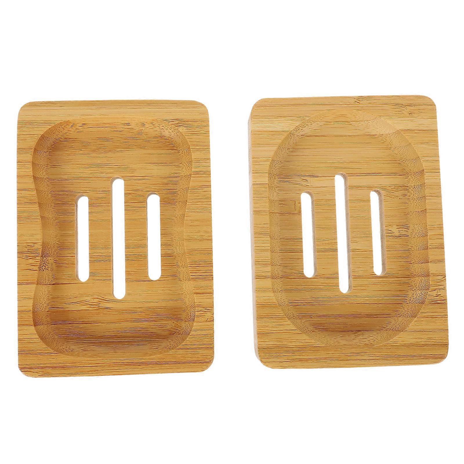 Bamboo Soap Dish Manual Drain Soap Dish for Bathroom 2Pcs Set