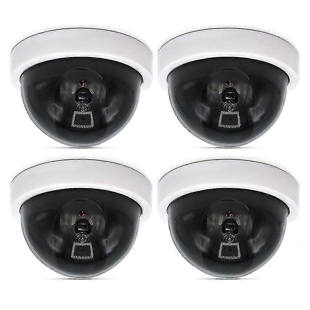 4 Pcs Dummy Security CCTV Dome Camera with Flashing Red LED Light Sticker Decals