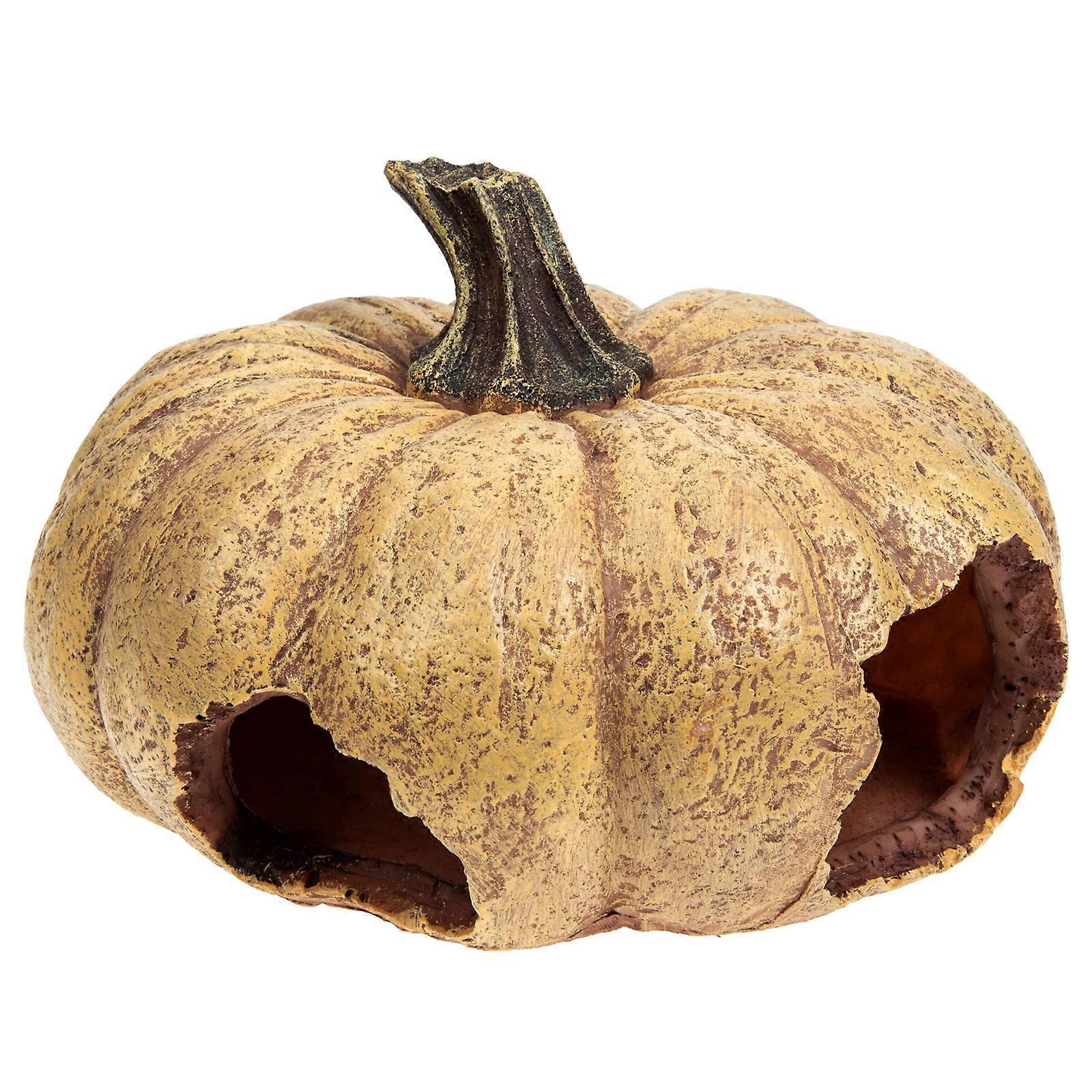 Wear Resistant Resin Pumpkin Hideout for Reptiles, Durable Terrarium Decoration for Lizards, Spiders, and Small Pets, Dark Atmosphere Vivid Design