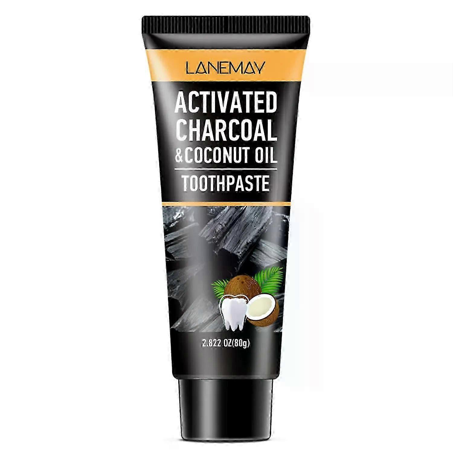 Natural Whitening Charcoal Toothpaste with Coconut Shell Powder, Fluoride-Free, Fresh breath,Black, 80g