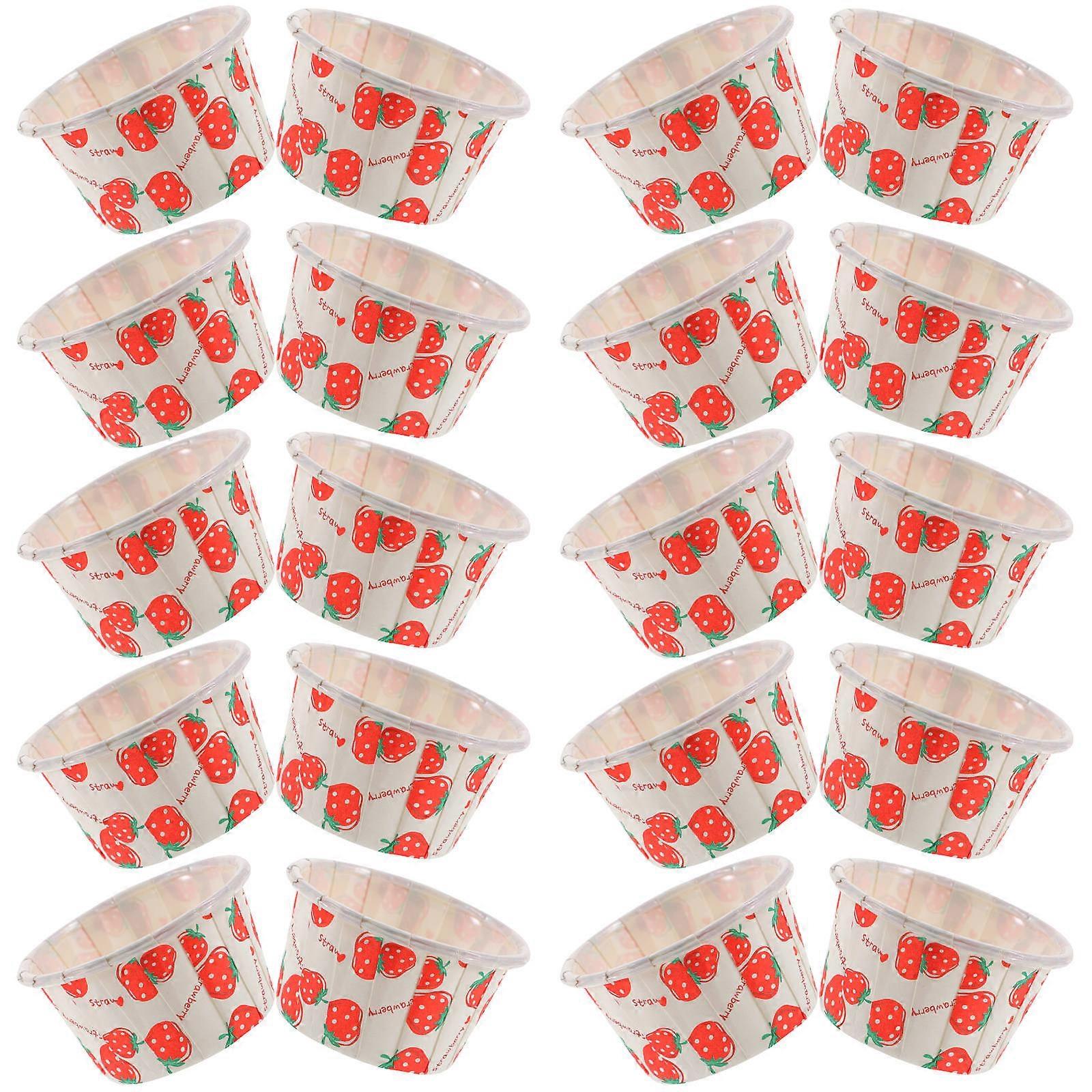 Paper Muffin Holder Strawberry Pattern Storage Simple Style Cylindrical Shape 100Pcs