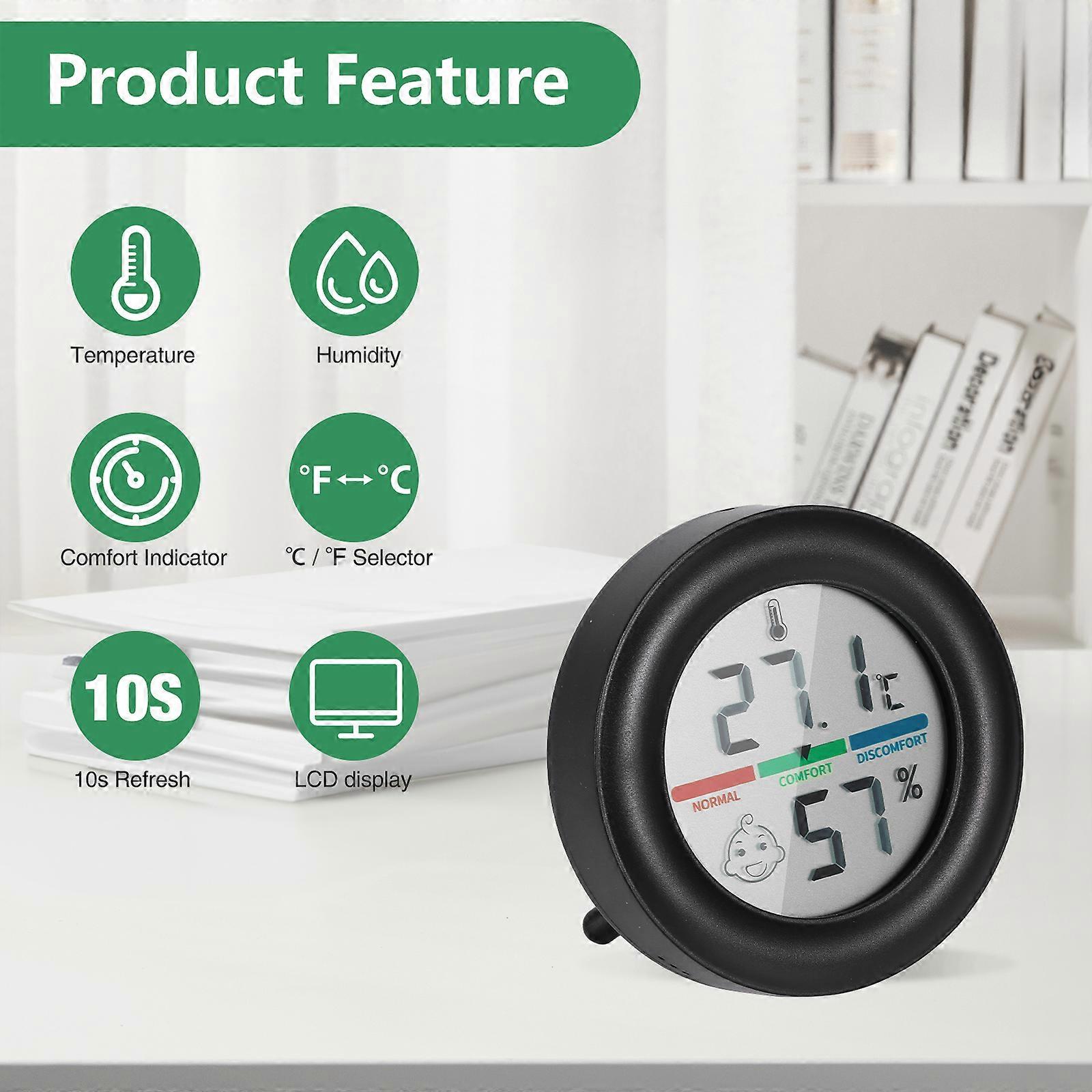 Flintronic Thermometer Hygrometer, Digital Mini Thermometer And Hygrometer With Metal Stand Thermohygrometer With Smile Face Indicating Data For Indoor Living Room Baby Room Office Black