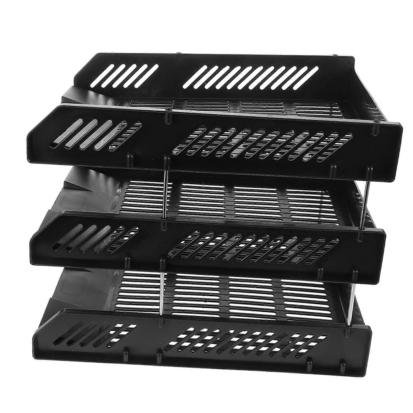 File shelf, book shelf, office organizer, file holder, stackable for school desk, black.