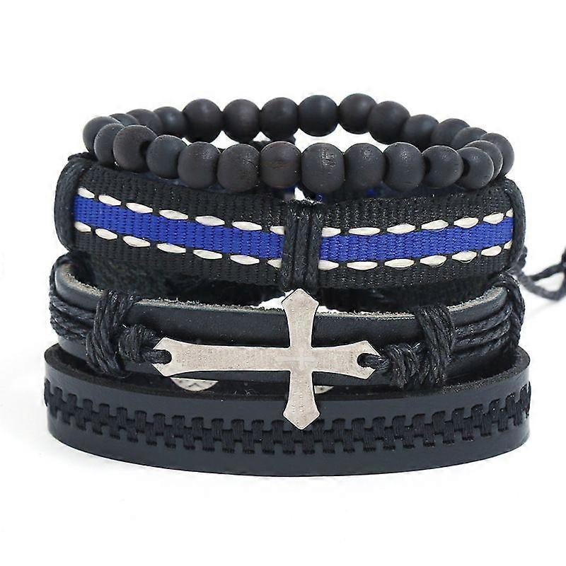 Scripture Cross Cowhide Bracelet Set - Scripture Cross String Beaded Cowhide Bracelet - Scripture Cross String Weaving Bracelet