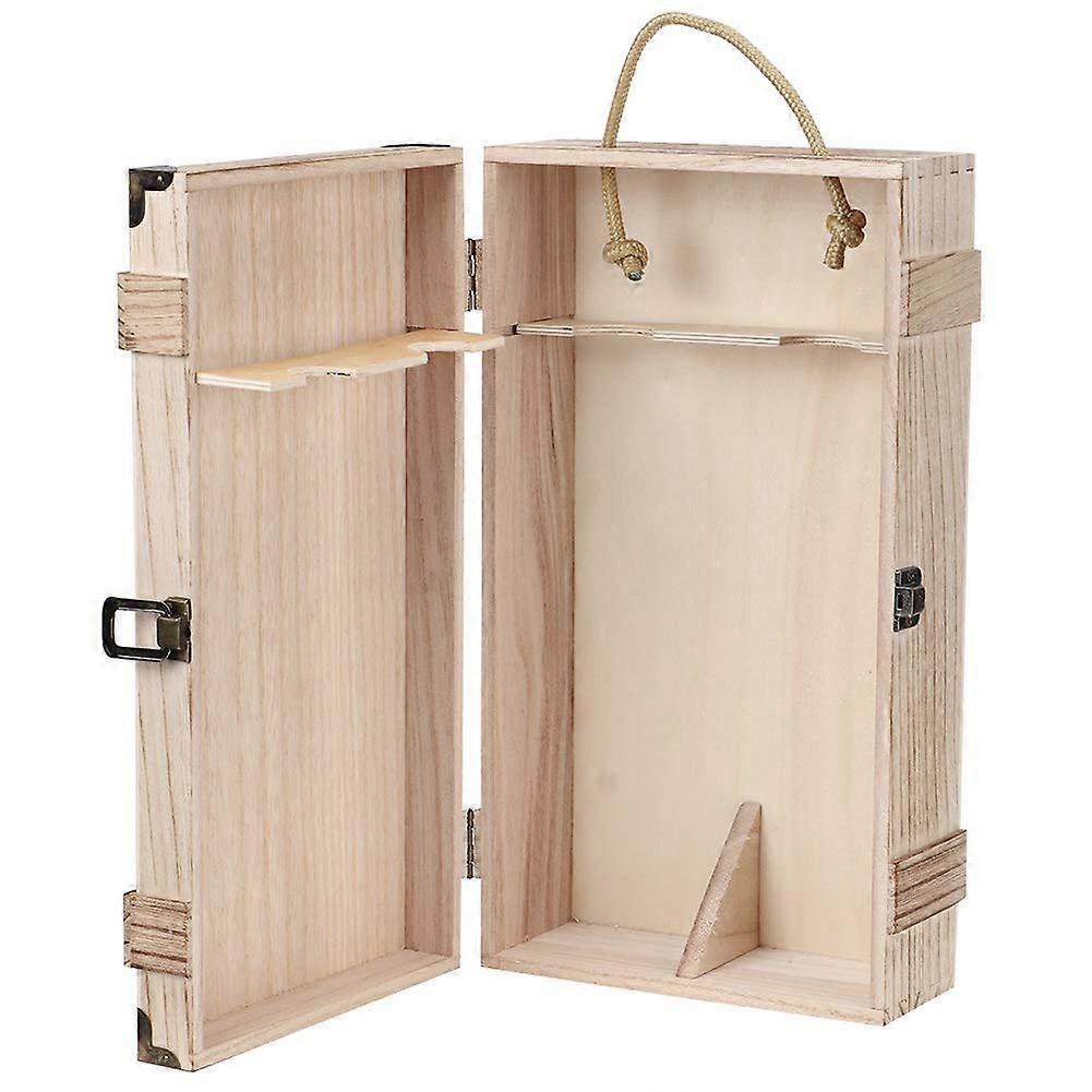2 Bottle Wine Carrier Wooden Vintage Storage Box with Rope for Red Wine - Portable Retro 2 Bottle Holder