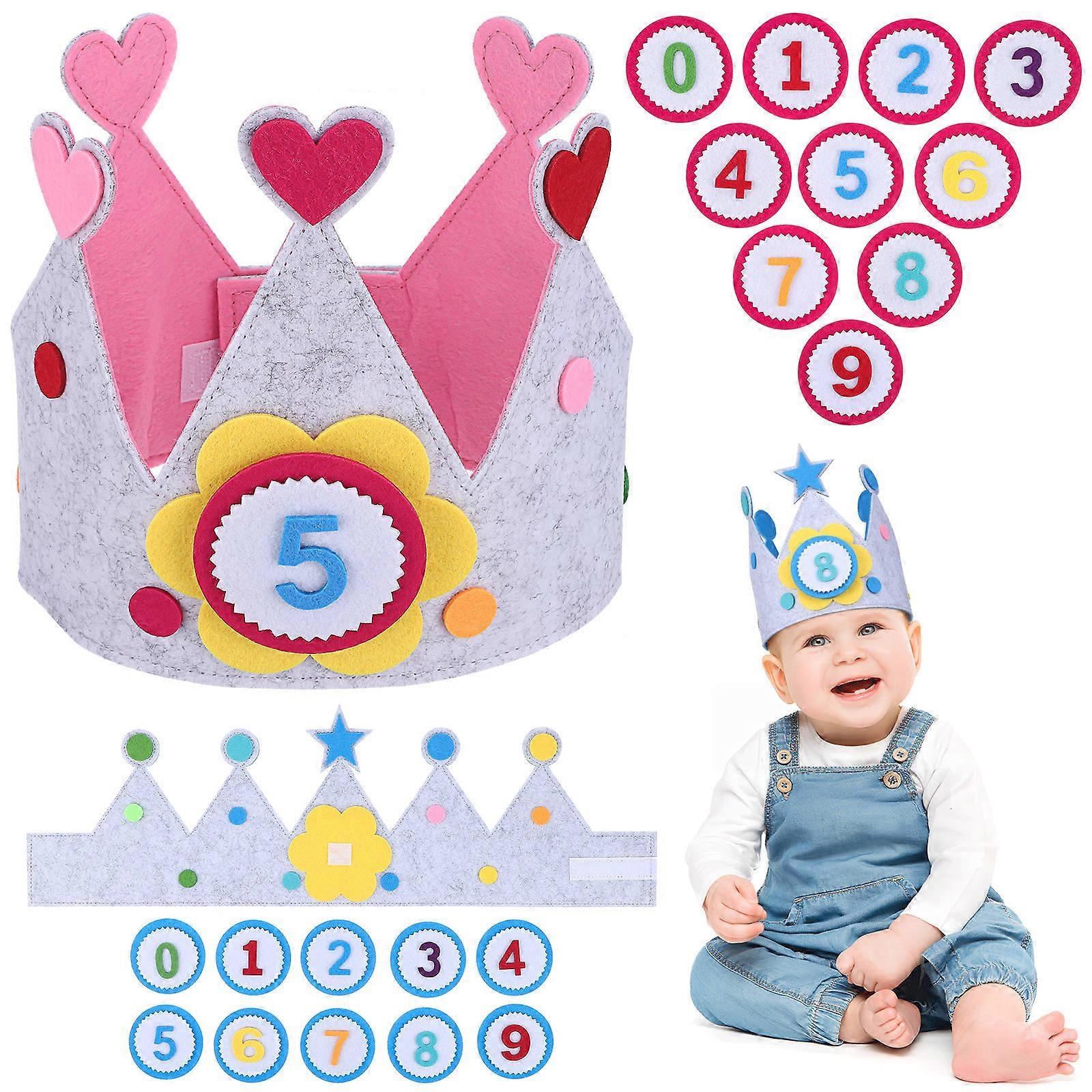 Birthday Crown Kids Celebration Accessory Felt Material 2 Sets