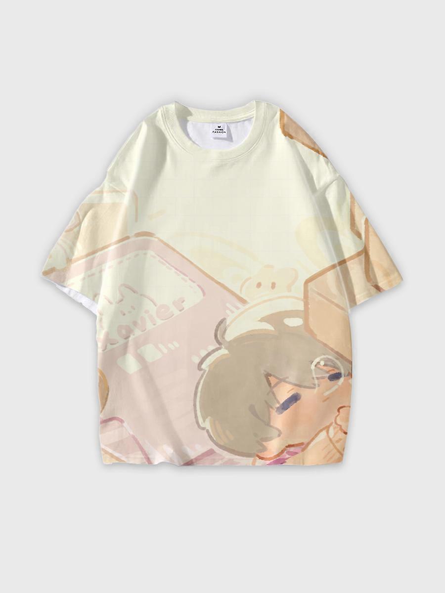 T-shirt round neck Role Pattern loose short sleeve E407