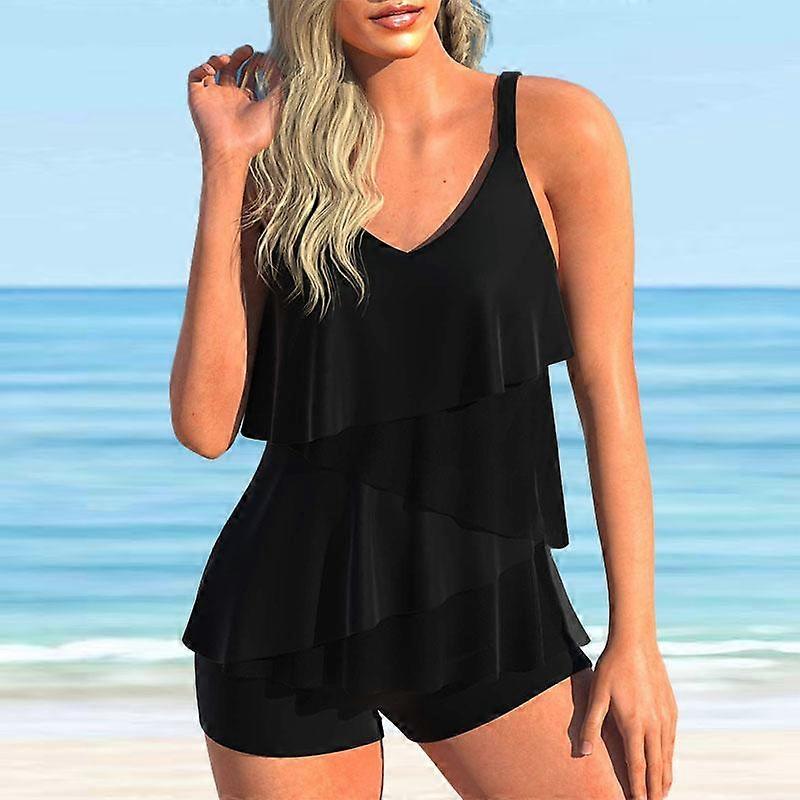 Naisten Uima-asut Tankini 2-osainen uimapuku sininen Lotus Leaf Gradient Print Loma Uimapuvut