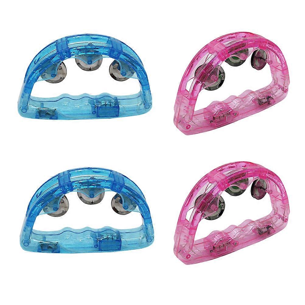 Light Up Tambourines 4Pcs Flashing Plastic Handbells Assorted Color For Kids And Friends Events And Festivals