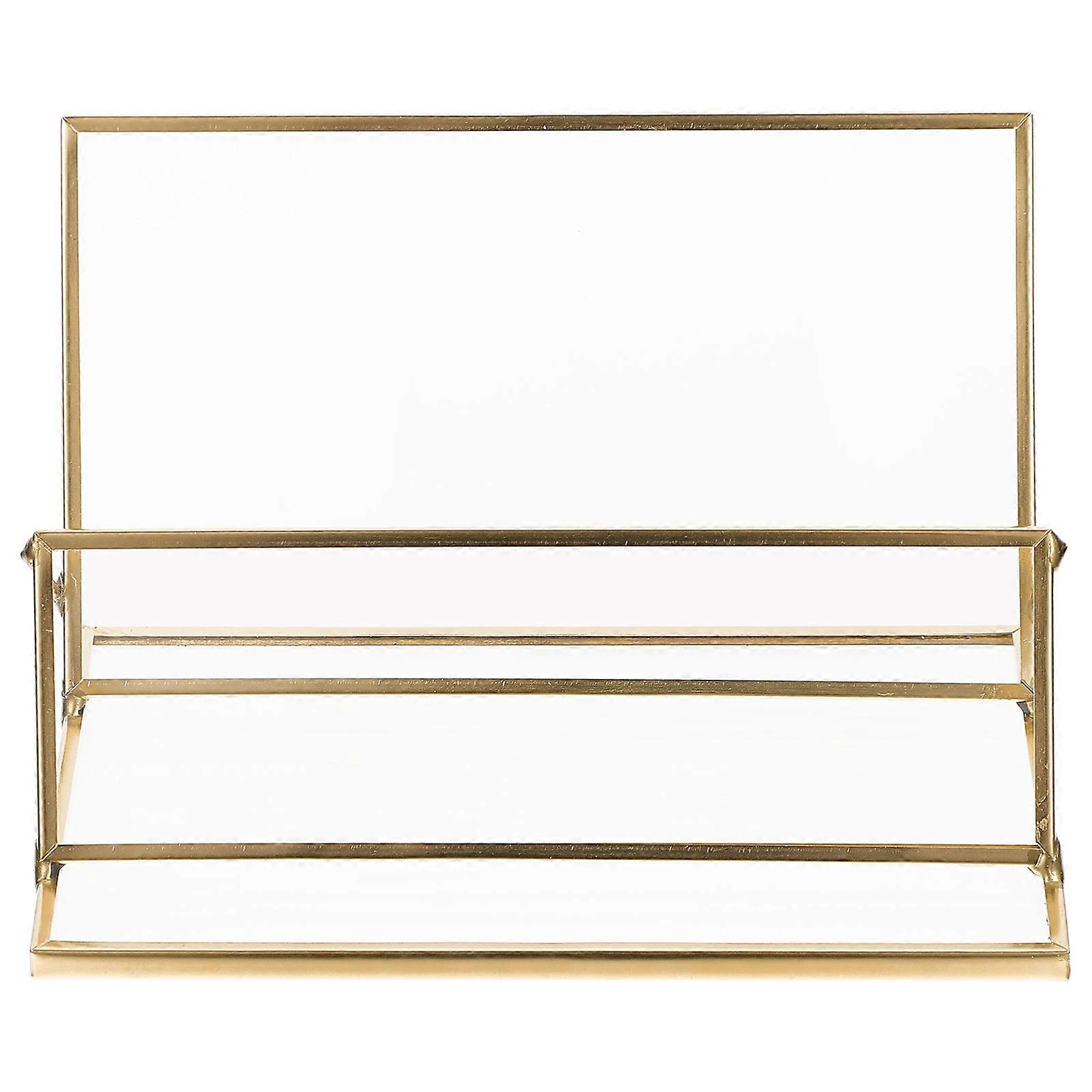 Rectangular Name Cards Holder For Business Meetings With Transparent Design In Golden Brass 1Pc