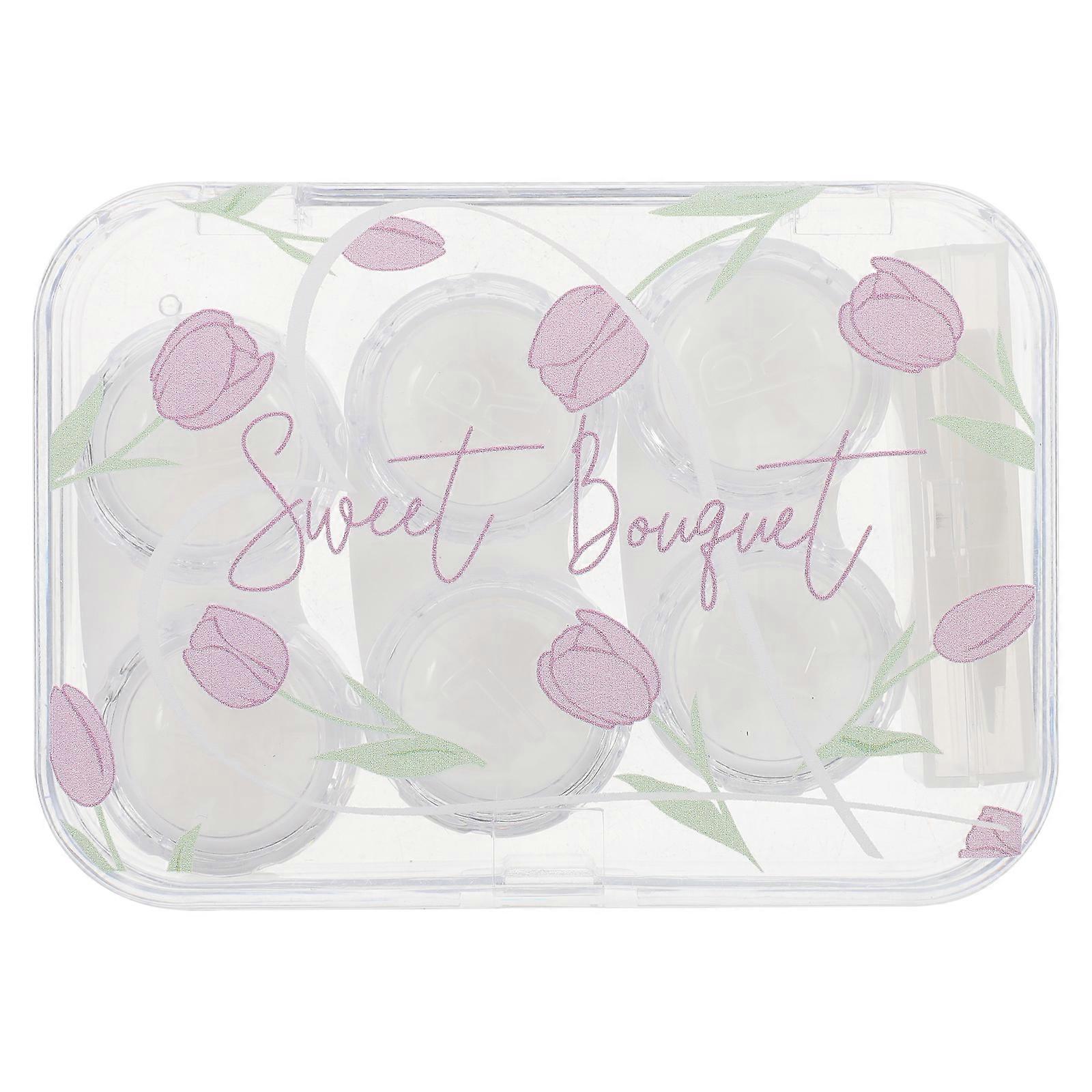 Cute Lens Case Box Portable Lens Care Kit Cosmetic Lens Holder for Girls Travel 4.13X2.95X0.98in 1Set