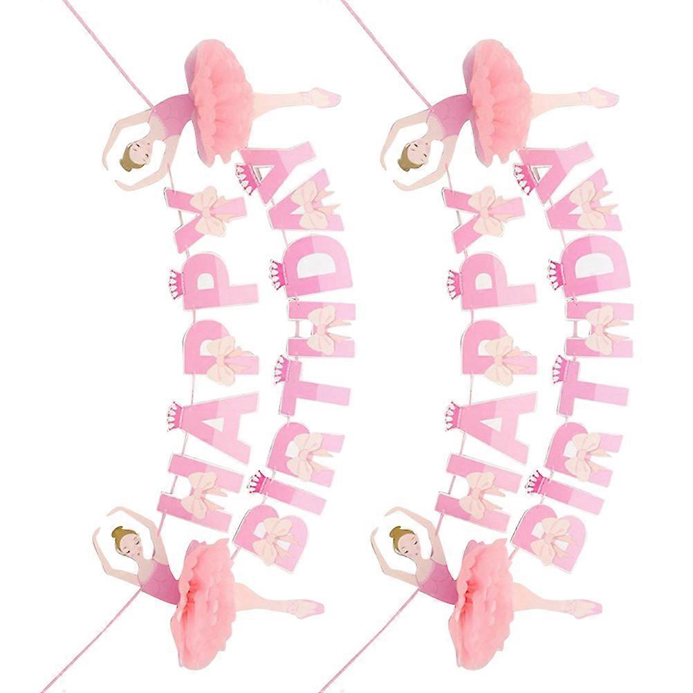 2pcs Ballerina Birthday Banners Happy Birthday Hanging Decorations Party Decor