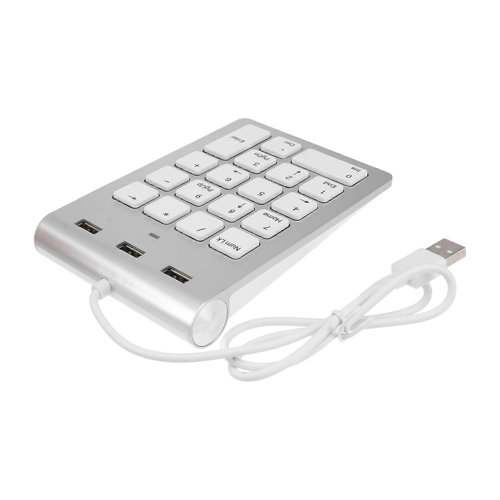 Silver Mechanical Numeric Keypad with 3 USB Ports for Laptop and PC Typing Use Lightweight Metal