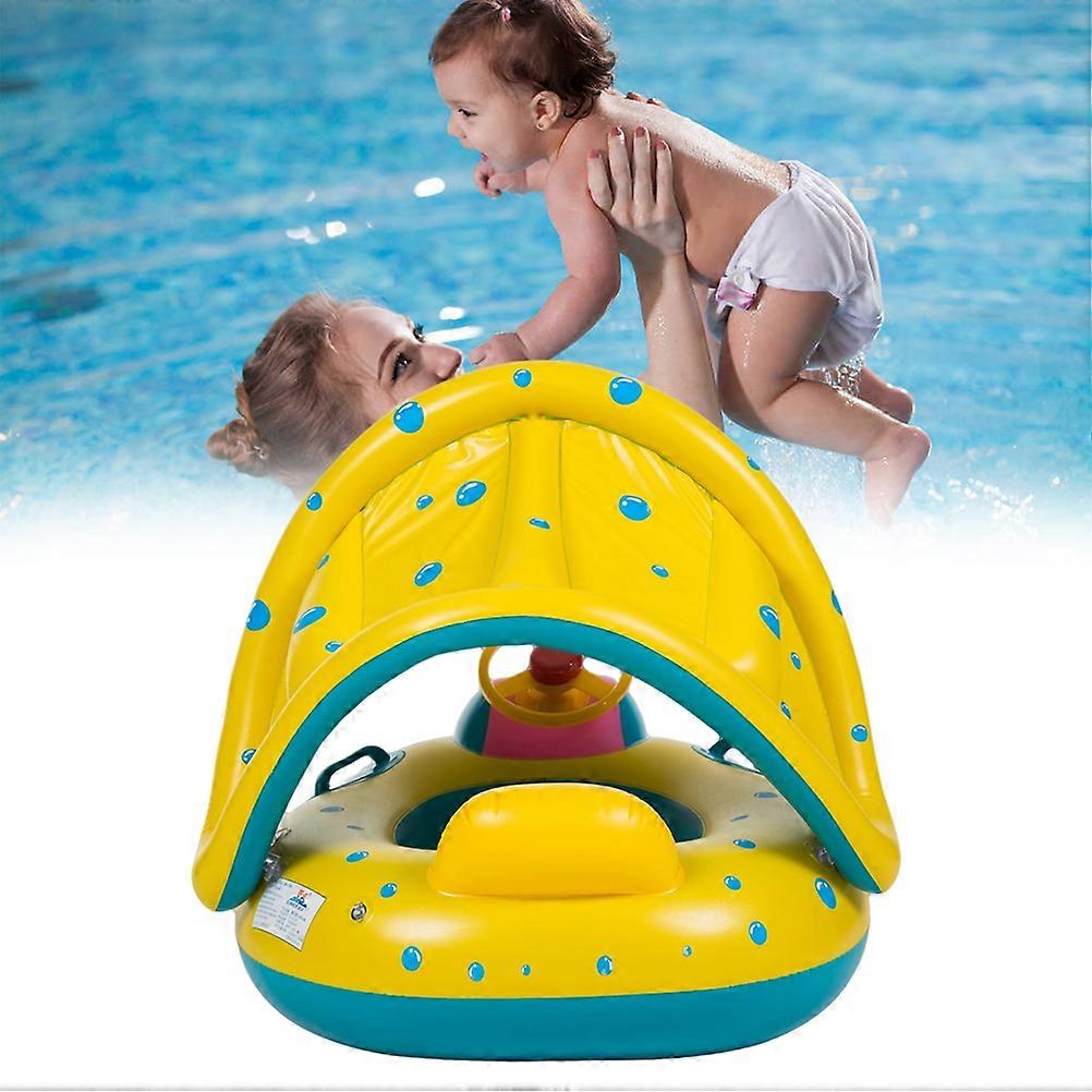 Baby Simbassäng Float med solskydd Baldakin Rattklocka Uppblåsbar Baby Simring Vattenleksaker för spädbarn Barn Pojkar Flickor