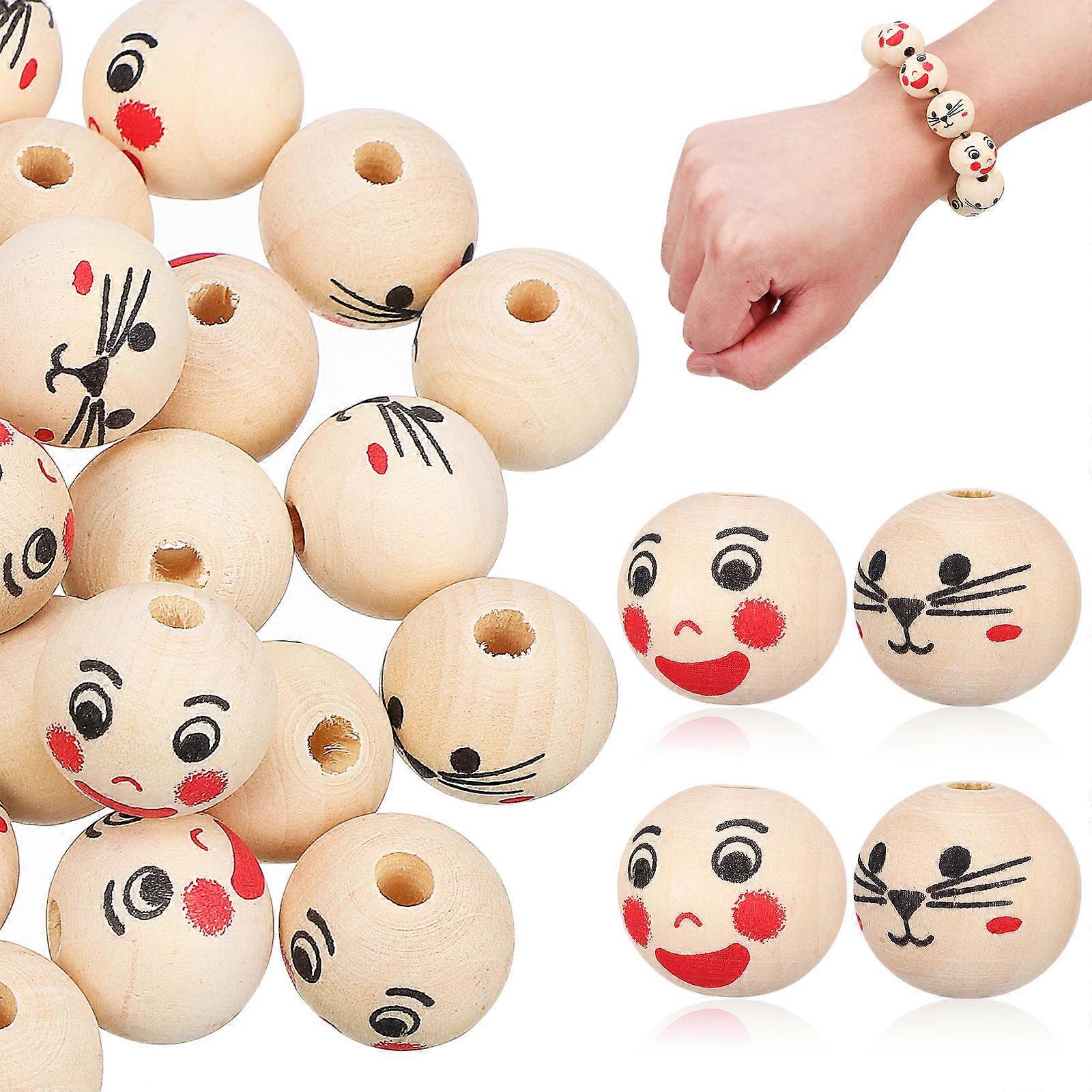 Assorted Color Wooden Craft Beads with Smile Faces for Decor 40pcs Lotus Wood Large Hole Beads