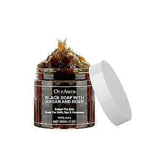 3 Stück Marokko Schwarze Seife Mit Argan Und Rose, Tiefenreinigende Feuchtigkeitsspendende & Feuchtigkeitsspendende Peeling-Schwarze Seife, 200g