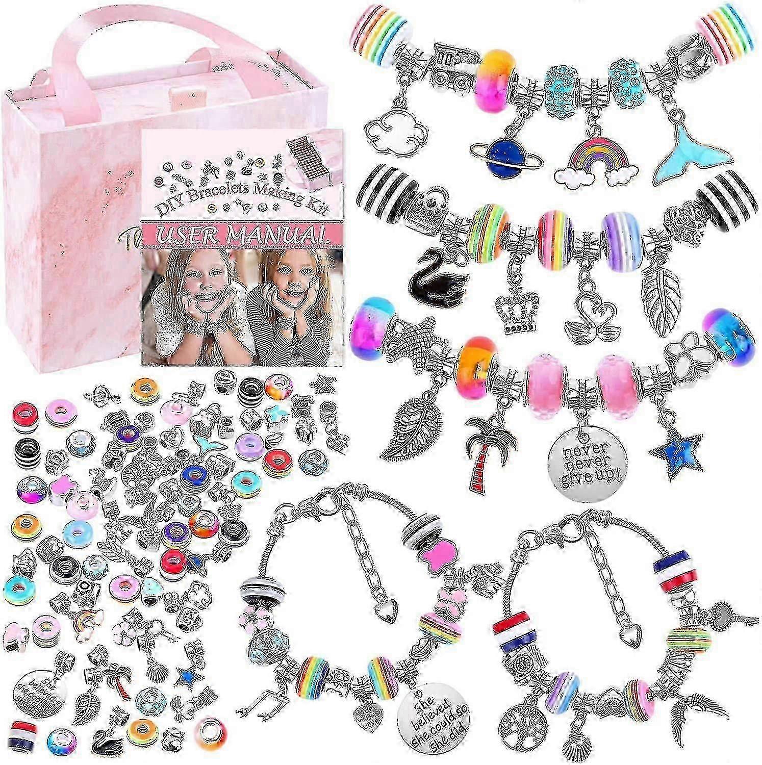 طقم صنع سوار للفتيات ، 85 قطعة طقم أساور سحر مع خرز ، سحر المجوهرات ، أساور للحرف يدويا ، هدية مجوهرات للفتيات المراهقات مي