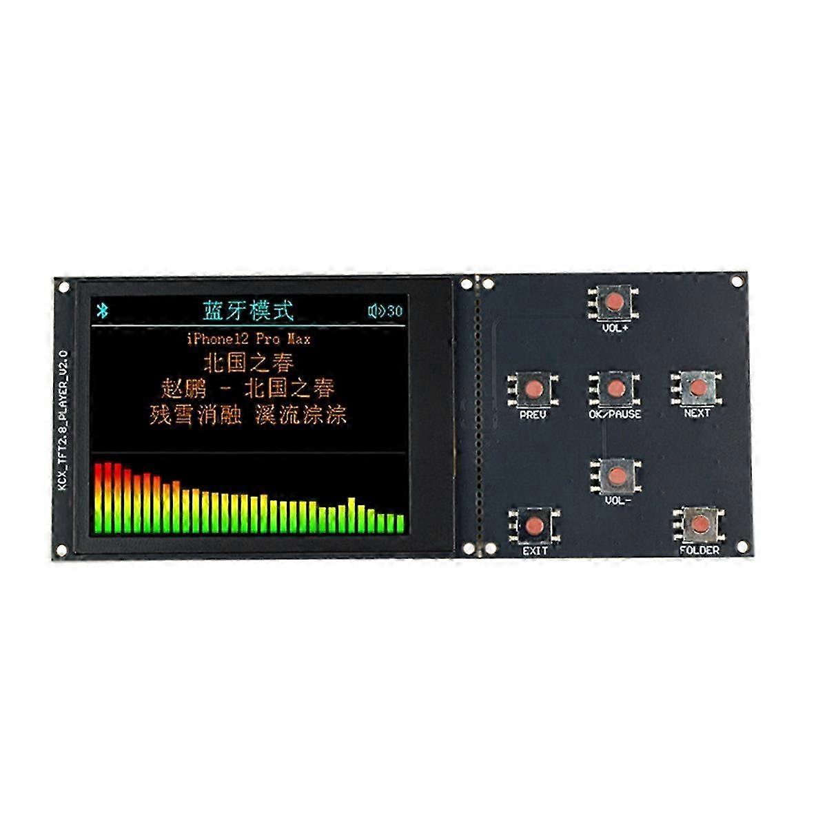 New TFT Color Screen 2.8-Inch Lossless Bluetooth MP3 Audio Playback Decoder Board Module USB TF Stereo(2.0)