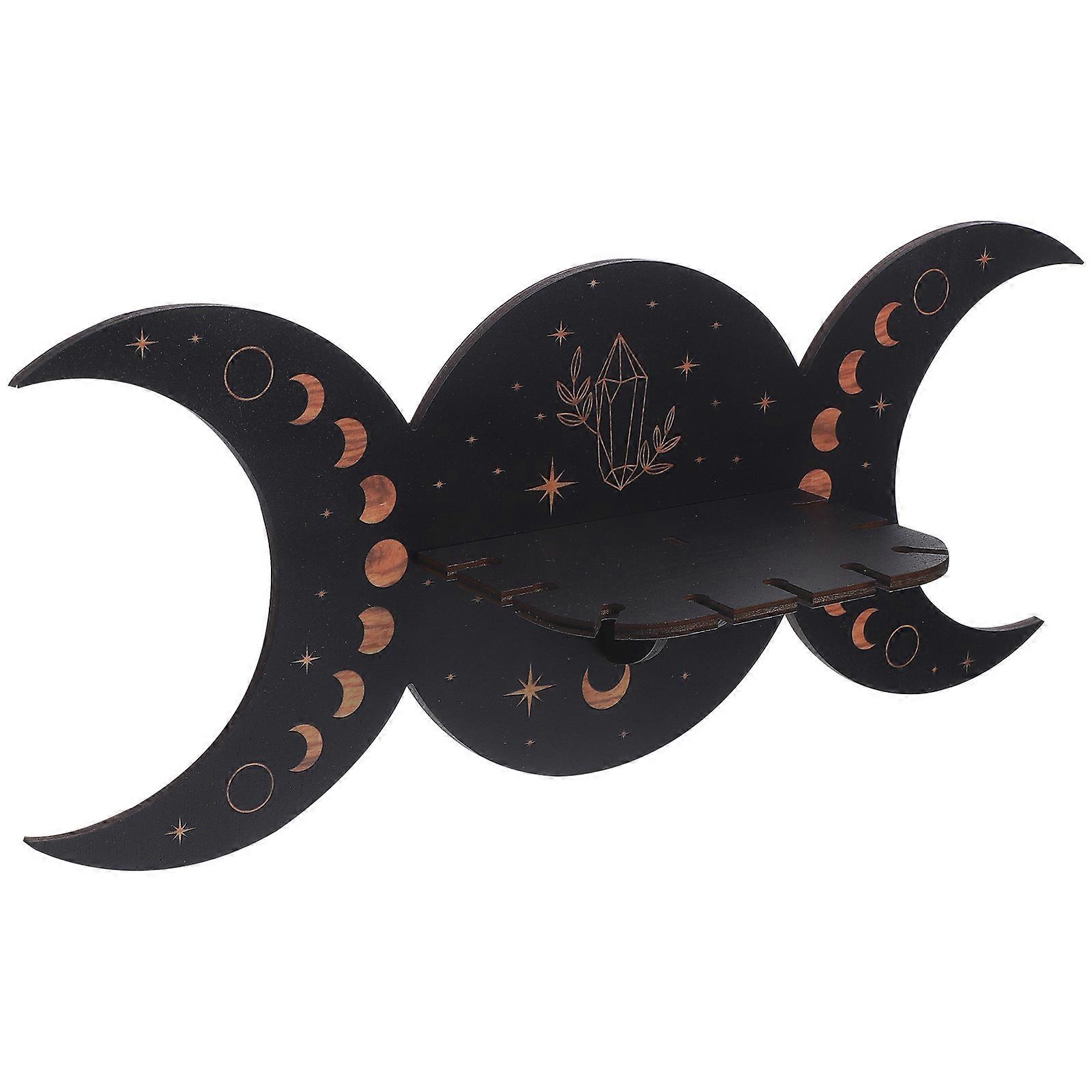 Moon Phase Crystal Display Holder Bohemian Style Storage Rack Black 1Set