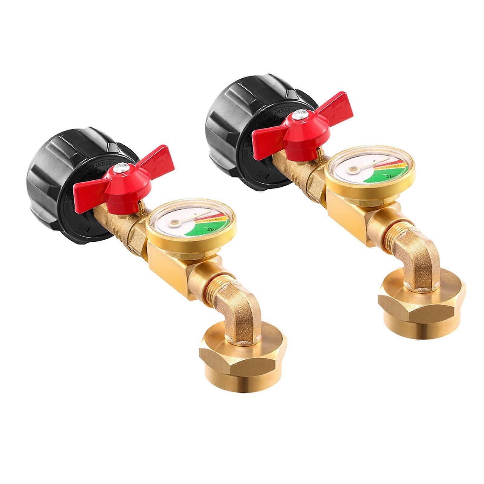 Propane gas refill adapter with tank gauge, propane adapter 20lb to 1lb converter (2PCS)