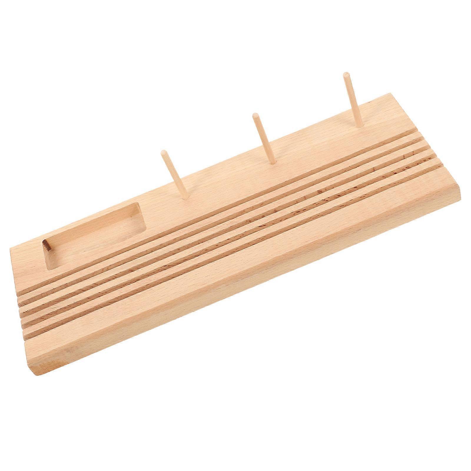 Sewing Thread Spool Organizer Wooden Storage Rack Rectangular Shape Khaki 35.5X12.5cm Stable Base 1 Set