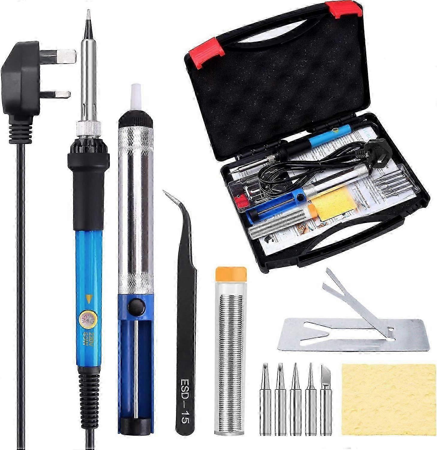 60W Adjustable Temperature Soldering Iron Kit with 12-Piece Toolbox Set