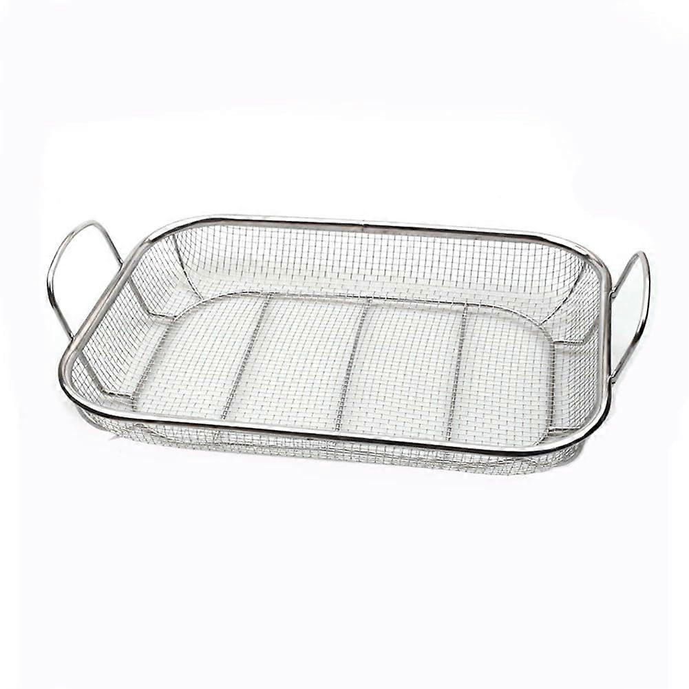 Square stainless steel cooking basket with handle, 42x28x10cm, cleaning brush