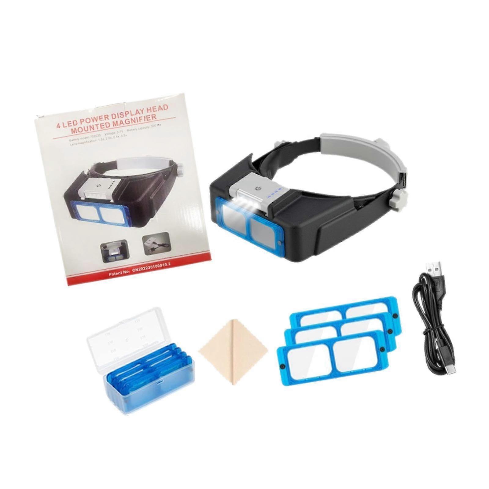 LED Lighted Headband Magnifier, Rechargeable Illuminated Magnifying Headset for Close Work, Adjustable Magnification, Lightweight Design