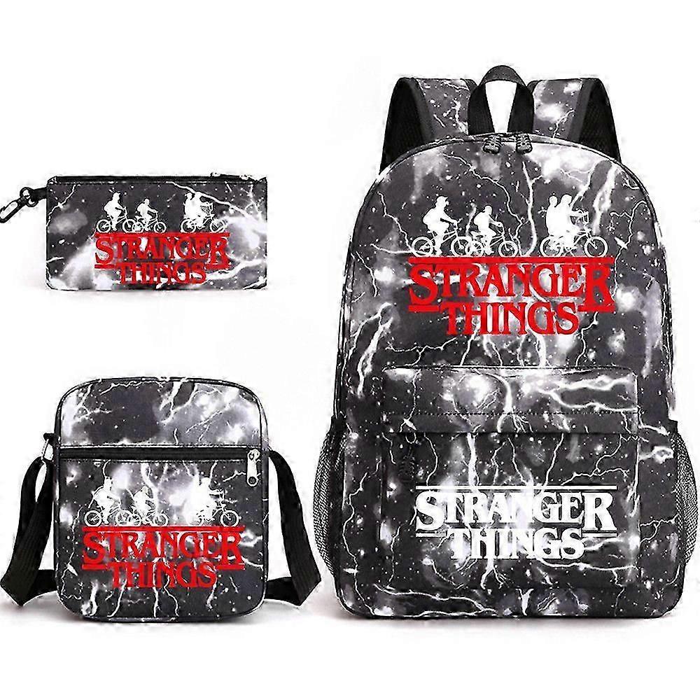 Stranger Things Print Sac à dos Impression grande capacité sac à dos noir foudre
