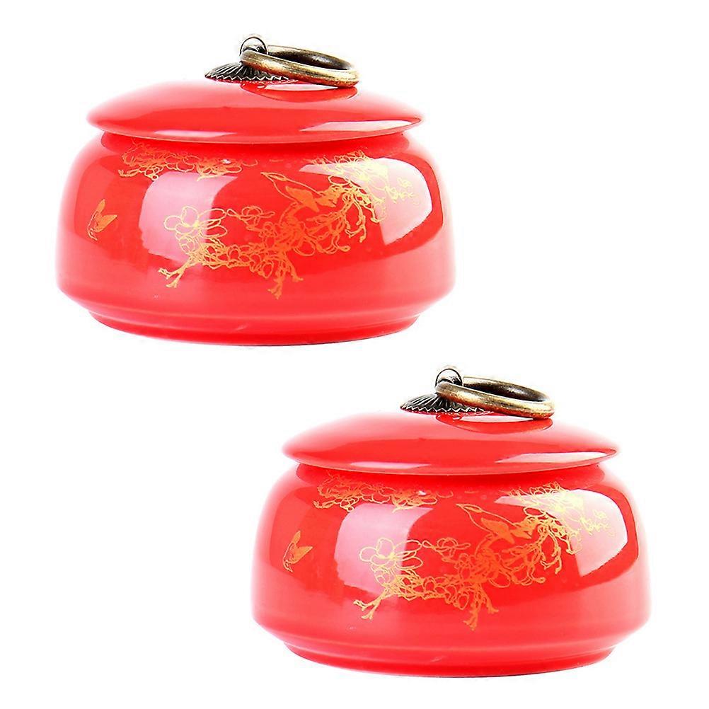 Ceramic Canister 2Pcs For Food Storage And Kitchen Organization In Red Color With Sealing Function