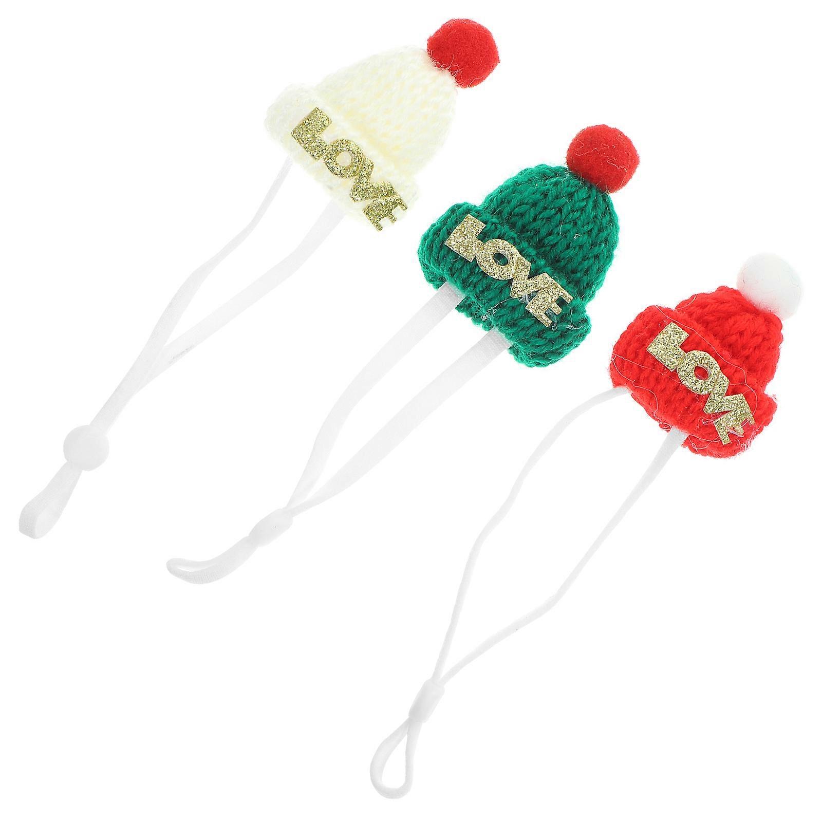 Funny Hat Hand-Knitted Small Animal Hats For Christmas Celebration Assorted Color Pet Comfort 3Pcs