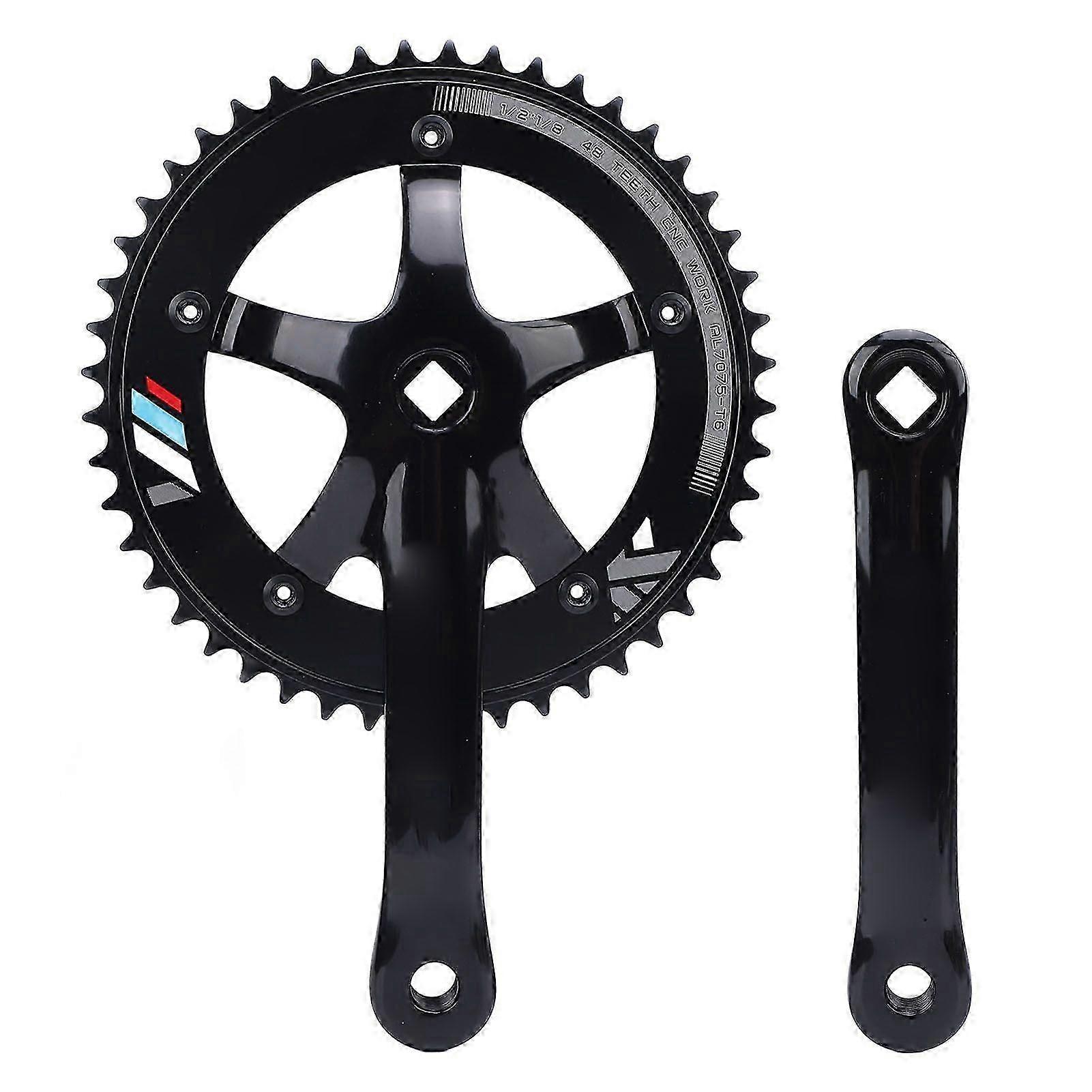 48T Crankset Hollow Integrated Chainring Crank Set Aluminum Alloy Square Hole Single Speed Chainring Crankset for Fixed Gear Cycling Models Black)