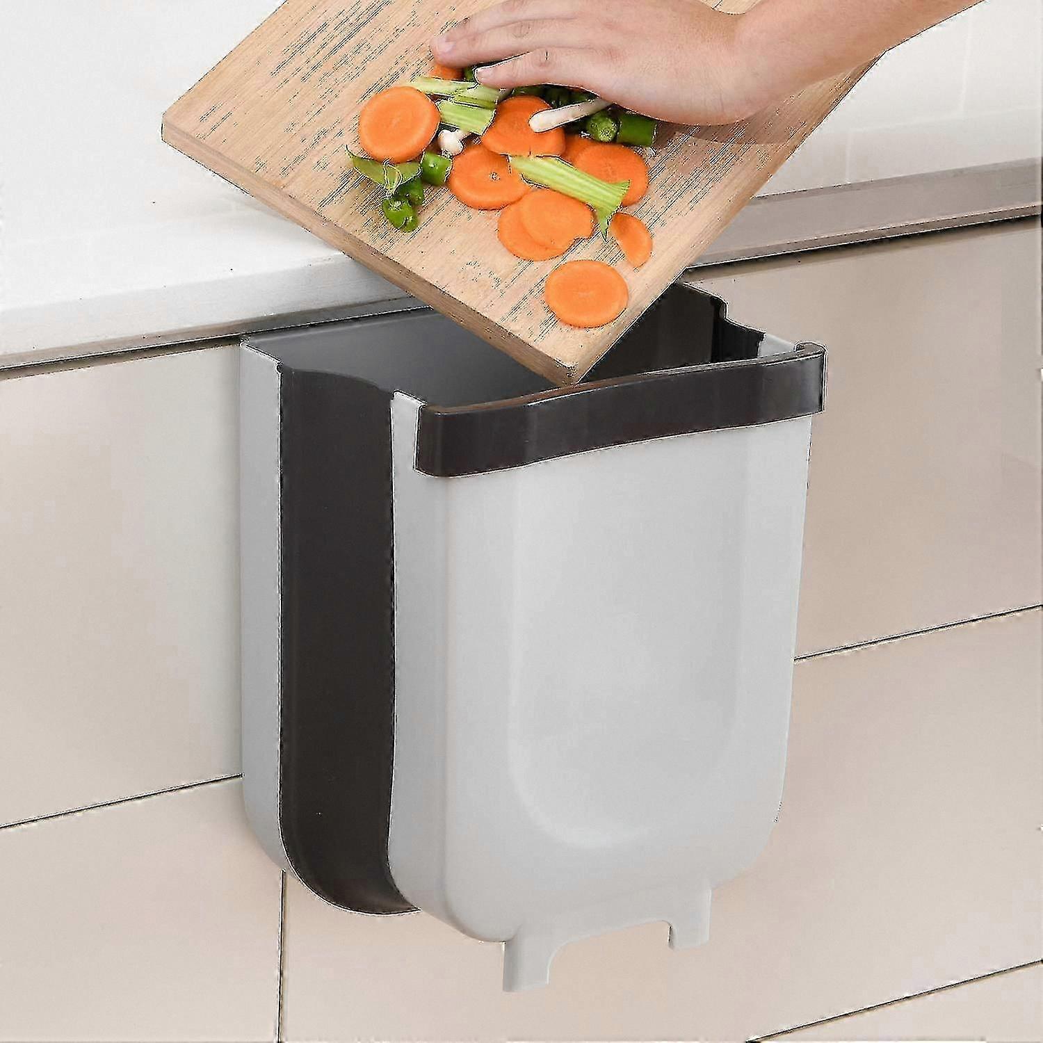 Compact Collapsible Hanging Trash Bin for Kitchen Use