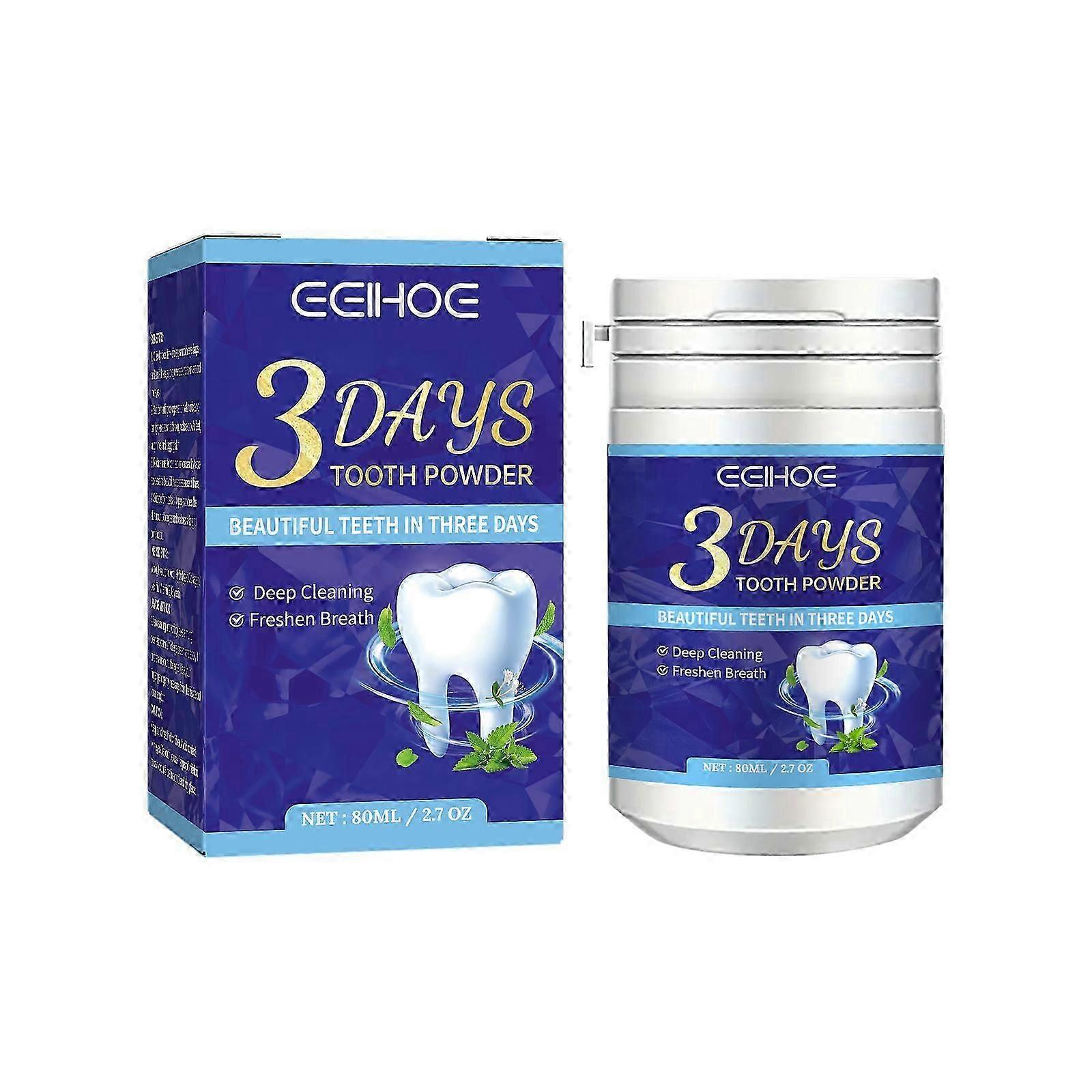 Whitening Tooth Cleaning Powder - Tartar Removal, Breath Freshener, Mint & Coconut Extract, 80ml