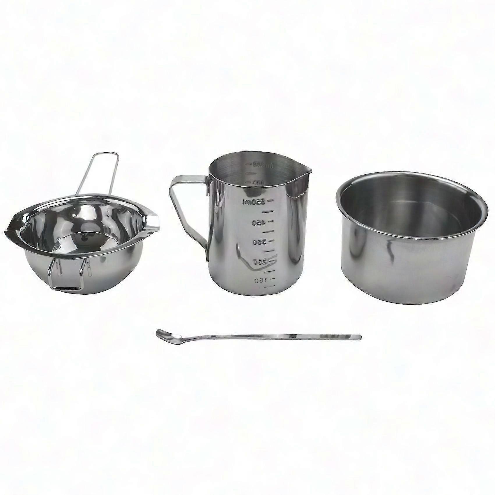 4-Piece Stainless Steel Double Boiler Wax Melting Pot Set with Long Handle, Pitcher & Mixing Spoon for Candle and Soap Making