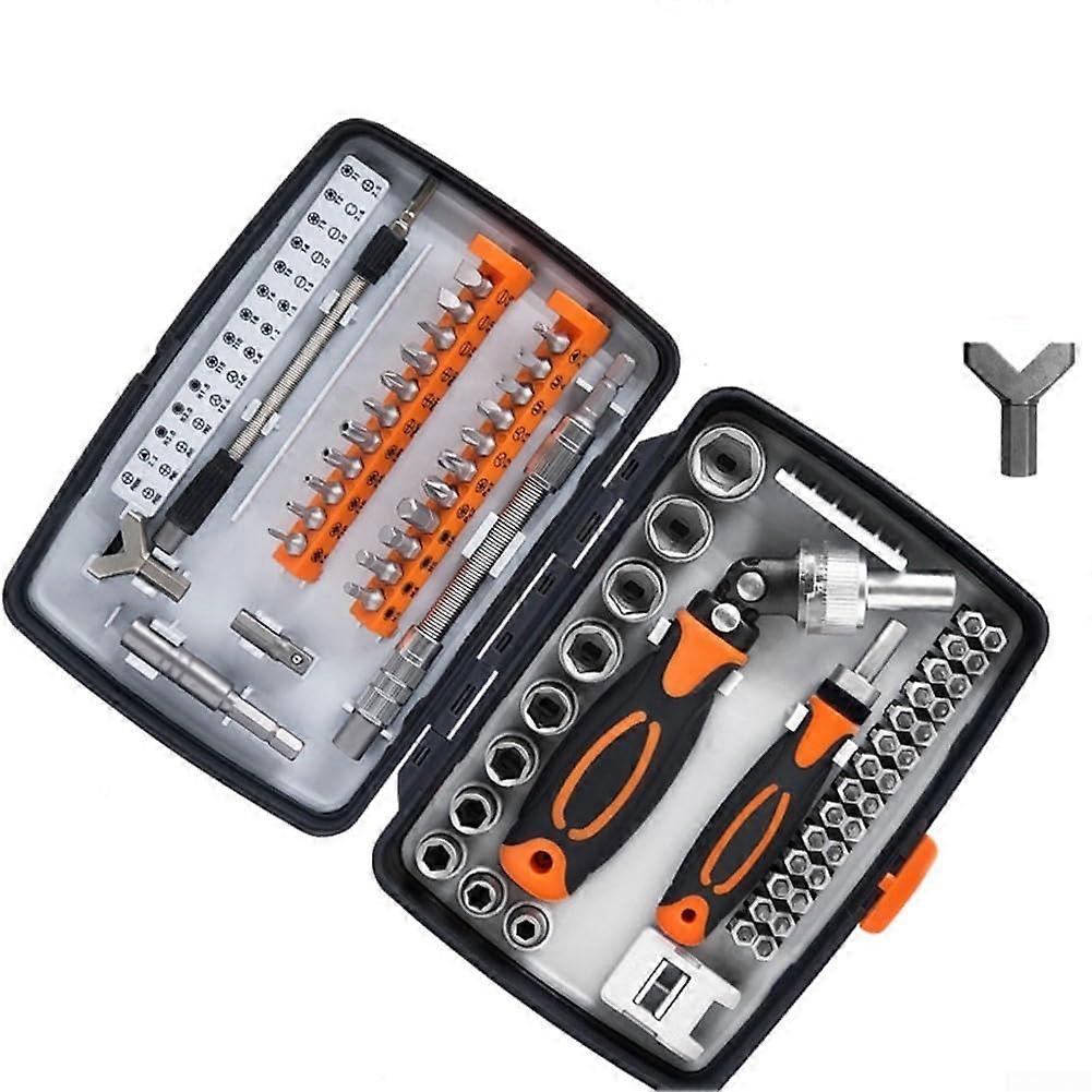 68-in-1 Ratchet Screwdriver Set with Magnetic Holder for Computer, Electronics, Bicycle, and Car Repair - Precision Wrench, Orange